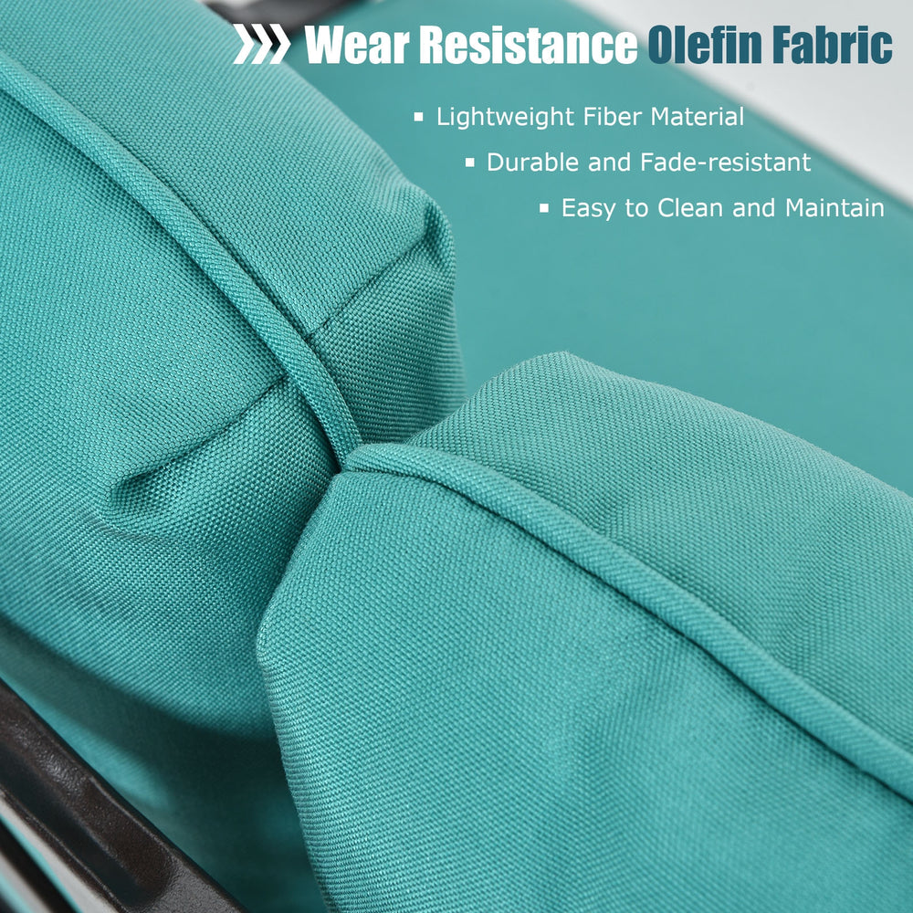 Close-up of turquoise cushions made of wear-resistant Olefin fabric for the 2PCS patio loveseat set, ideal for outdoor.