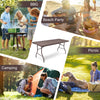 6 feet folding portable rattan table with carrying handle, ideal for camping, picnics, and beach parties.
