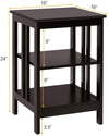 3-tier dark brown nightstand with open compartments, waterproof finish, perfect for living room or bedroom storage.