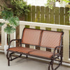 Brown swing glider chair with curved backrest and armrests, perfect for relaxing in outdoor spaces like patios and.