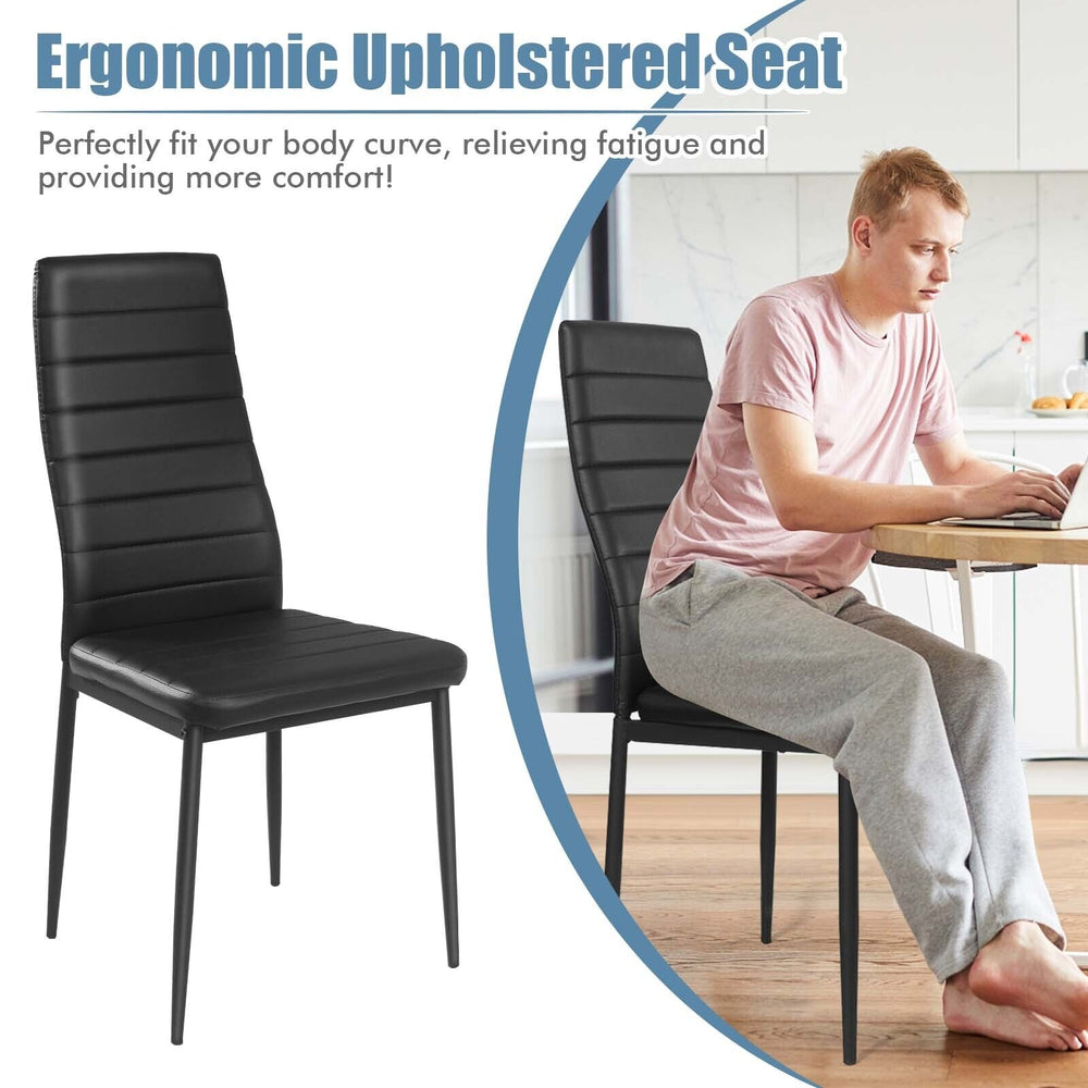 Modern leather dining chair with ergonomic high backrest, PVC leather upholstery, and sturdy metal frame for maximum.
