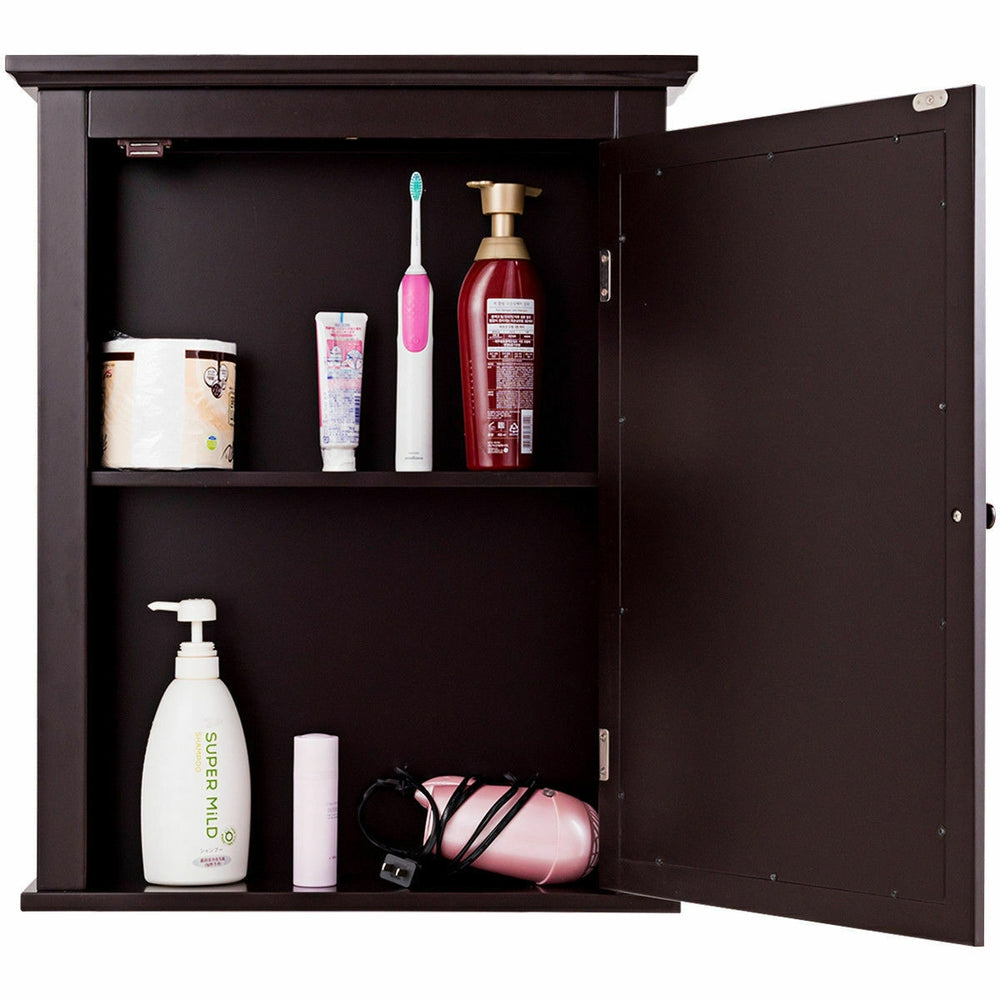 Wall-mounted bathroom medicine cabinet with two tiers, featuring a magnetic lock and durable construction for.