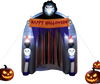 8.5 ft Halloween Haunted Reaper Archway with LED lights creates a spooky entrance for outdoor decorations and parties.