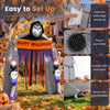 8.5 ft Halloween Haunted Reaper Archway with LED lights, flowing curtain, and durable polyester for outdoor decorations.