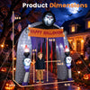The product dimensions of the 8.5 ft Halloween Haunted Reaper Archway show its impressive height and width for outdoor displays.