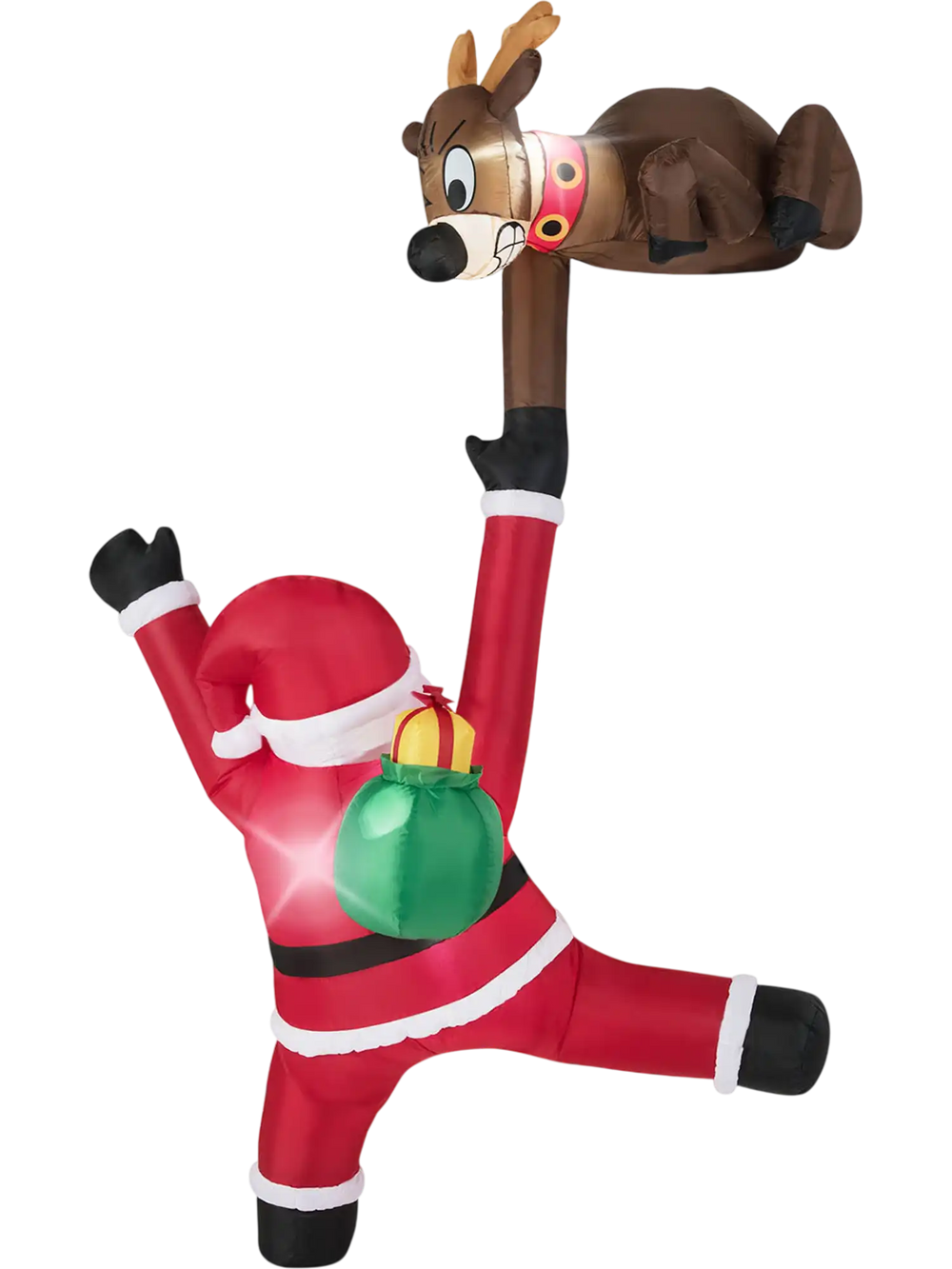 8.5 Feet Christmas Inflatable Reindeer and Climbing Santa Claus with Built-in LED Lights