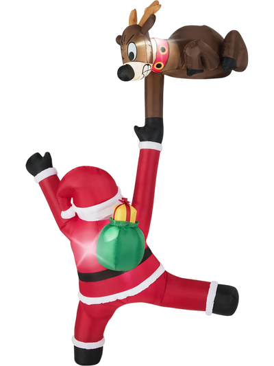 Costway 8.5' Christmas Inflatable Reindeer Climbing Santa LED Lights 39296222 New