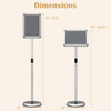 Adjustable 8.5 x 11 inch sign holder stand with a silver aluminum frame and 360° rotation for versatile display options.