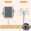 Adjustable 8.5 x 11 inch sign holder stand features a silver aluminum frame with 360° rotation for optimal display angles.