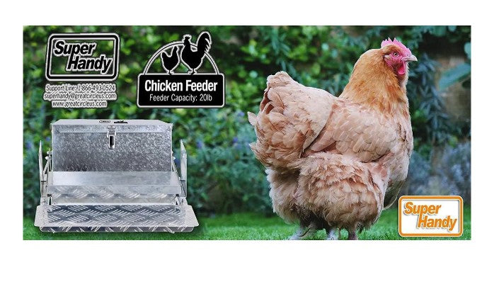 Super Handy GCAT010 Automatic Chicken Feeder 20 lbs Capacity Galvanized Steel New Canada Only