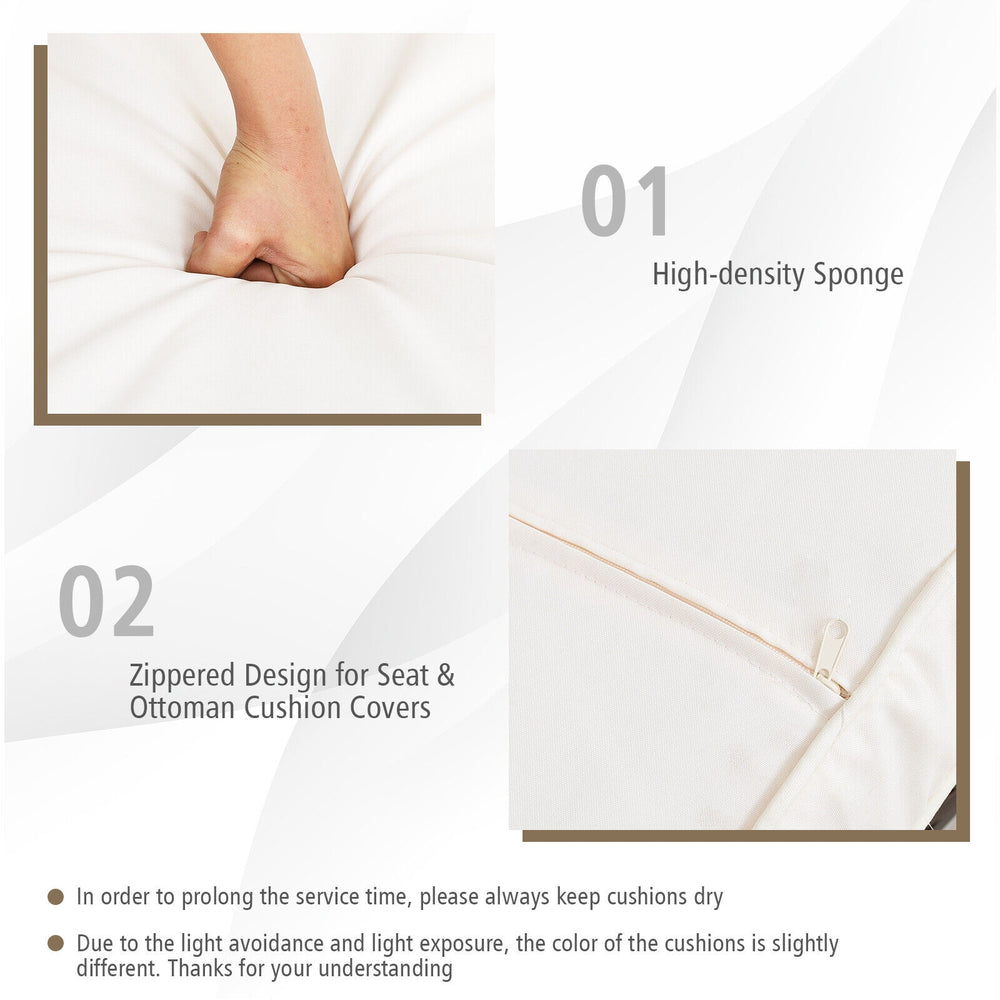 High-density sponge cushion detail with zippered design for easy cleaning in a 7-piece patio rattan furniture set.