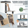 5-tier wooden cat tower with washable gray cushions, featuring scratching posts and platforms for climbing and resting.
