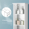 Tall white storage cabinet with open shelves and drawer, featuring adjustable shelves and included expansion bolts for.