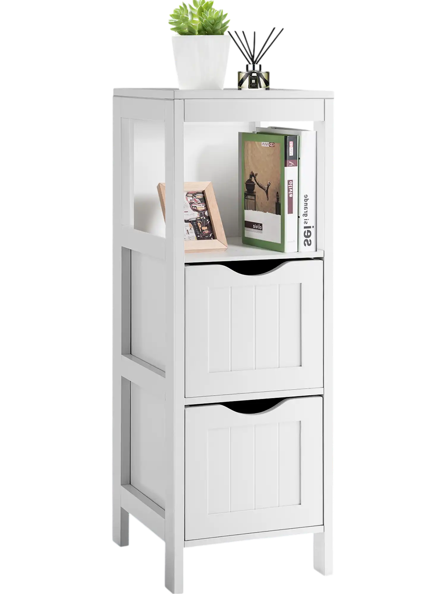 Costway Freestanding Bathroom Storage Cabinet 2 Removable Drawers White 92754380 New