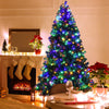 7.5 feet pre-lit artificial spruce Christmas tree with 550 multicolor lights, creating a festive indoor atmosphere.