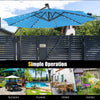 10 feet blue patio solar powered cantilever umbrella with LED lights, ideal for backyard, poolside, and garden use.