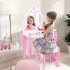 Toddler vanity set with detachable mirror, pink accents, and flower patterns, perfect for children's makeup and play.