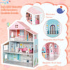3-tier toddler dollhouse with colorful wallpaper, 6 rooms, and 8 furniture pieces for imaginative play and safety.