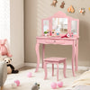 Kids Makeup Dressing Mirror Vanity Table Stool Set-Pink - Gallery View 1 of 11