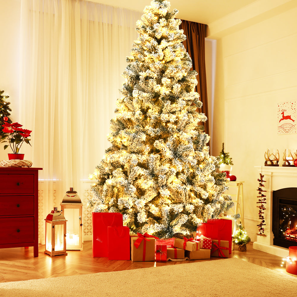 Pre-Lit Premium Snow Flocked Hinged Artificial Christmas Tree-9 ft - Gallery View 1 of 12