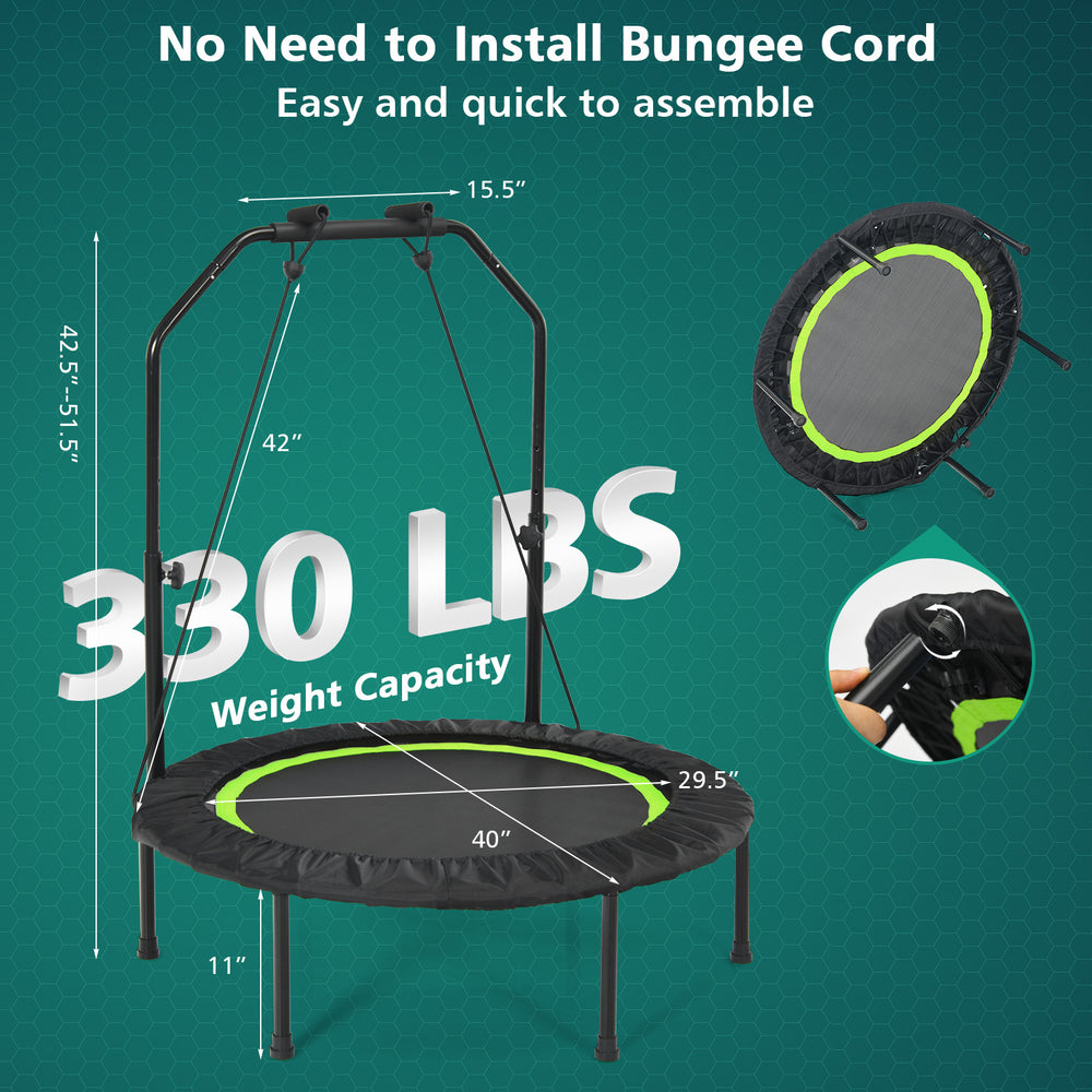 40 Inch Foldable Fitness Rebounder with Resistance Bands Adjustable Home-Green - Gallery View 1 of 7