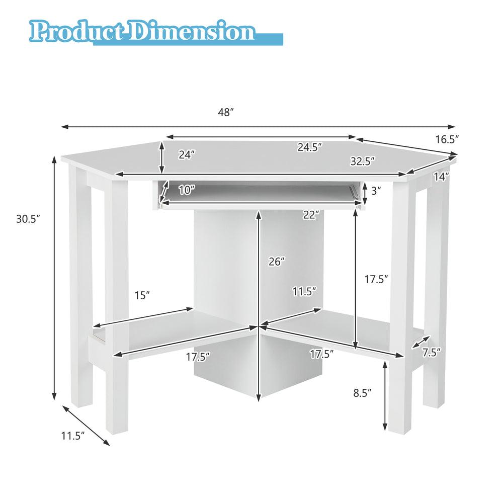 Corner design wooden study computer desk with drawer, measuring 48"x24", ideal for maximizing limited space.
