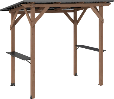 Costway 8.6' x 5' Cedar Wood Grill Gazebo BBQ w/ 2 Side Shelves 32921204 New