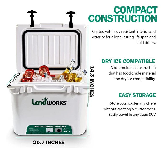 Landworks GUT145 Rotomolded Ice Cooler 5 Gallon 3-5 Day Ice Retention With Bottle Openers New