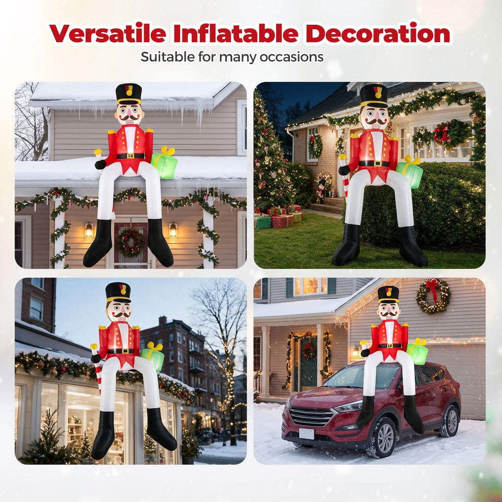 8.7 ft inflatable Christmas nutcracker decoration in a classic costume, ideal for enhancing outdoor holiday festivities.