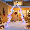 Christmas tree-shaped archway with top star, featuring bright LED lights for festive yard decoration.