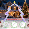 Christmas tree-shaped archway with top star, featuring bright LED lights and sturdy metal frame for outdoor decoration.