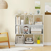 Modern 8-cube bookcase in rustic brown and white with a raised base, perfect for displaying books and decorative items.
