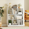 Modern 8-cube bookcase in rustic brown and white, perfect for organizing books and decor in living rooms or home offices.