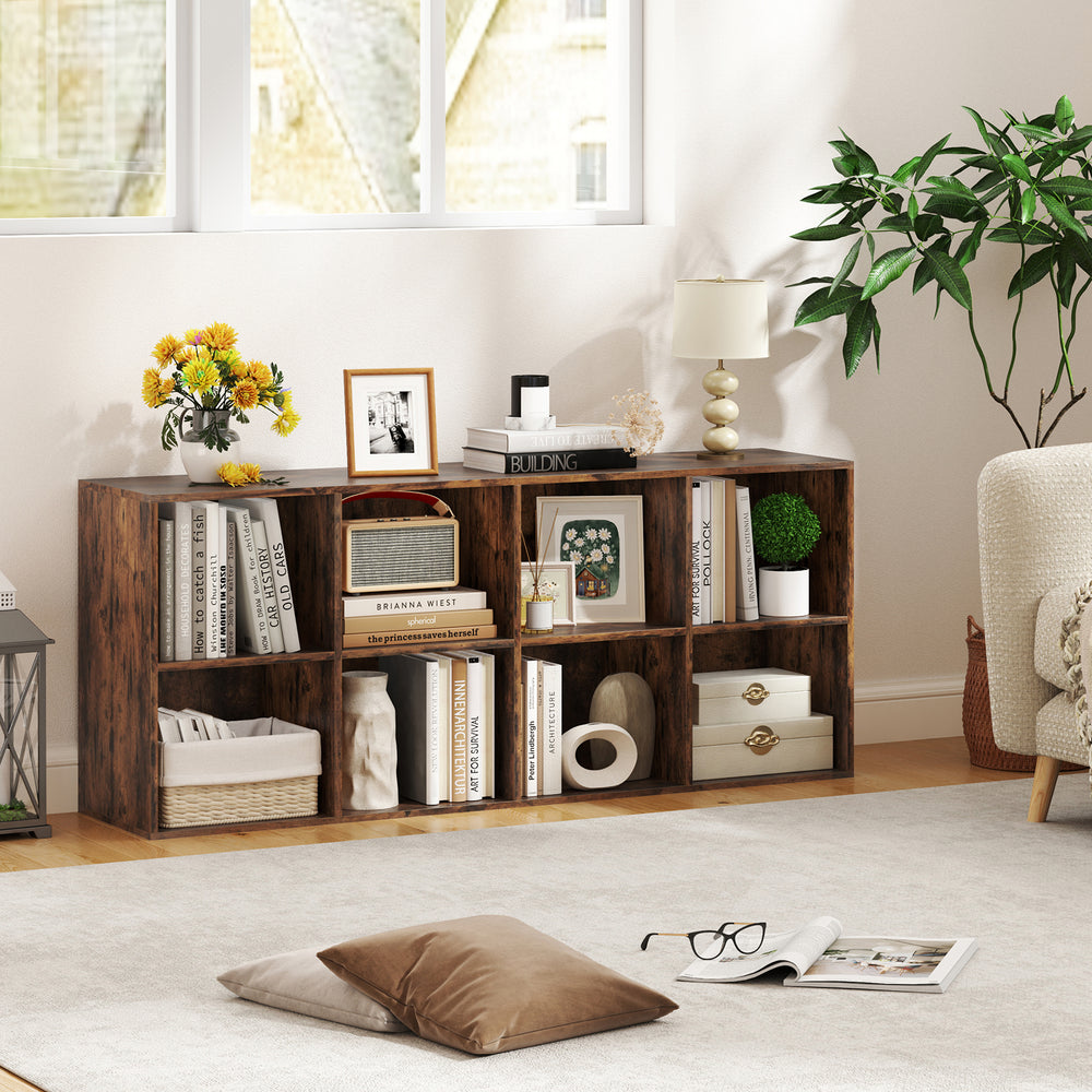 8-Cube Bookcase Bookshelf with 2 Anti-Tipping Kits Storage Organizer-Rustic Brown - Gallery View 1 of 11