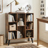 Rustic brown 8-cube bookcase with raised support legs, featuring ample storage for books and decorative items.