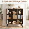 Rustic brown 8-cube bookcase with raised support legs offers versatile storage for books and decorations in any living room.