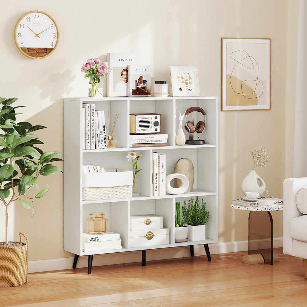 8-Cube Bookcase with 5 Tapered Metal Legs-White - Gallery View 1 of 10