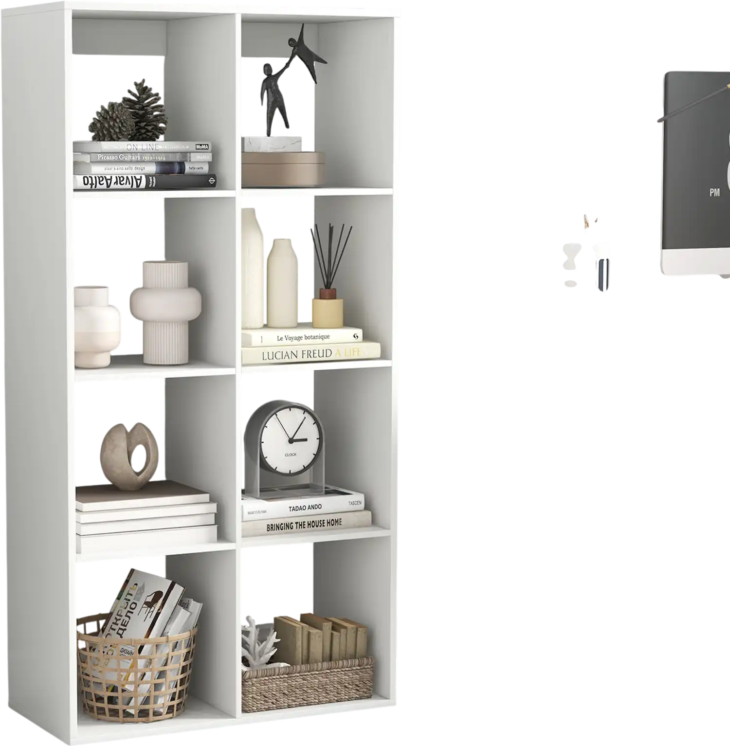Costway 8 Cube Bookshelf with Back Guardrail White 654712938 New