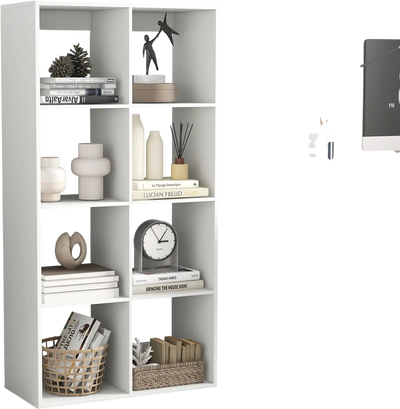 Costway 8 Cube Bookshelf with Back Guardrail White 654712938 New