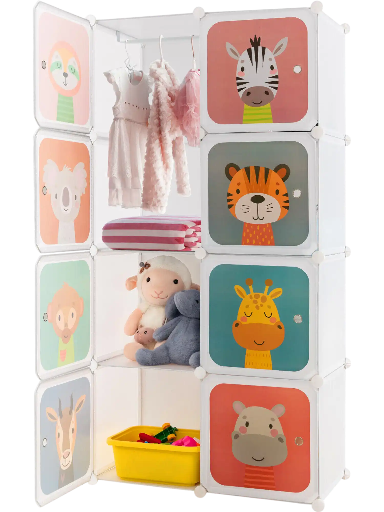 Costway 8-Cube Kids Wardrobe Closet Storage with Hanging Section Doors 79164583 New