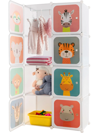 Costway 8-Cube Kids Wardrobe Closet Storage with Hanging Section Doors 79164583 New