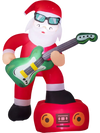 Santa Claus inflatable decoration playing guitar with bright LED lights, ideal for holiday yard displays and themed parties.