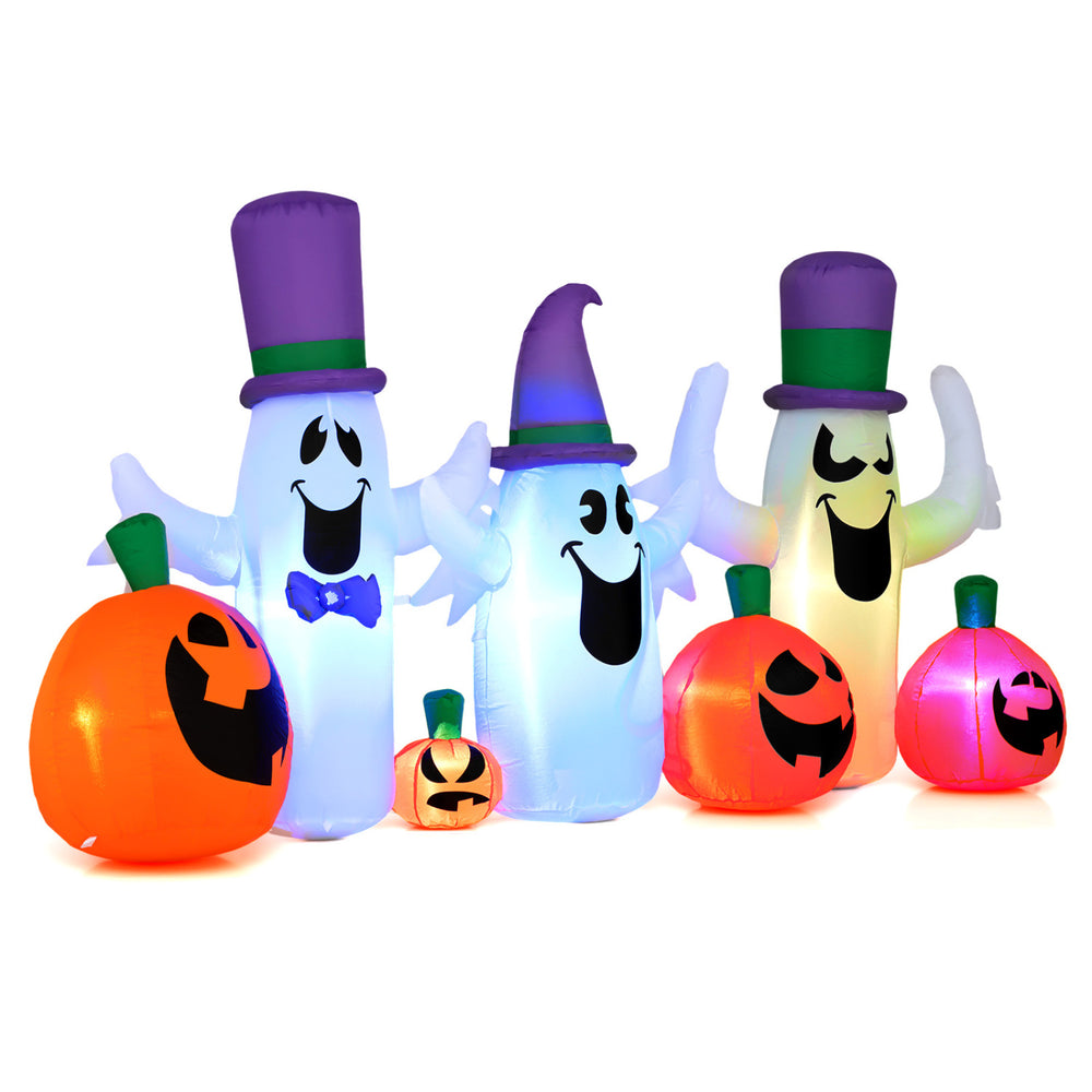 Three cute ghosts and four colorful pumpkins with built-in RGB LED lights for a festive Halloween display.