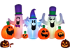 Three cute ghosts and four pumpkins with RGB LED lights create a festive Halloween display for your yard or porch.