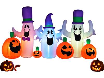 Costway 8' Blow Up Cute Ghosts Pumpkins Halloween Inflatable RGB LED Lights 59313038 New