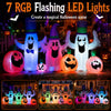 Three cute ghosts and four pumpkins with RGB LED lights create a magical Halloween scene for your yard or patio.
