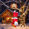 Climbing Santa Claus and reindeer inflatable with built-in LED lights, shown on a snowy roof for Christmas decoration