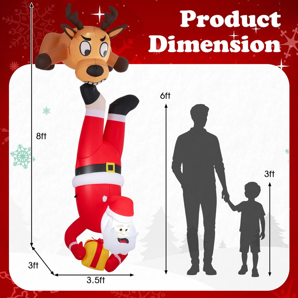 Climbing Santa Claus and reindeer inflatable decoration, 8 FT polyester with built-in LED lights for roof displays