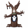 Scary Halloween inflatable tree stands 8 ft tall, features a popping ghost, LED-lit eyes, and twisted branches for decoration.