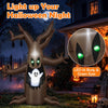 8 FT Halloween inflatable tree features an LED-lit body, green eyes, and an animated popping ghost for outdoor displays.